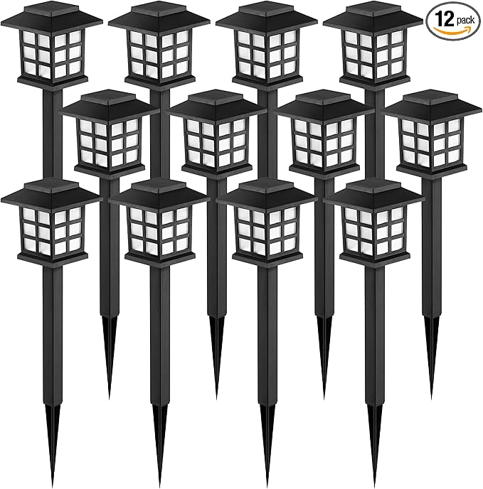 GIGALUMI Solar Outdoor Lights,12 Pack LED Solar Lights Outdoor Waterproof, Solar Walkway Lights Maintain 10 Hours of Light...