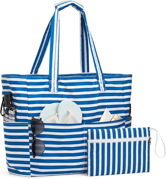 G4Free Beach Bag Waterproof Sandproof, Large Foldable Beach Tote with Zipper for Women, Pool Travel Swim Grocery Tote Bags