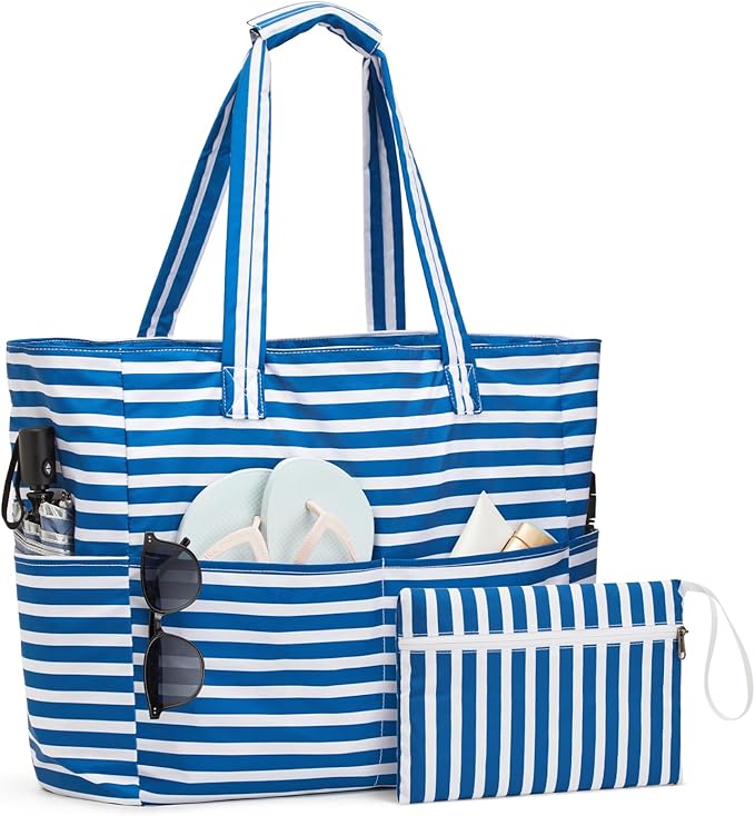 G4Free Beach Bag Waterproof Sandproof, Large Foldable Beach Tote with Zipper for Women, Pool Travel Swim Grocery Tote Bags