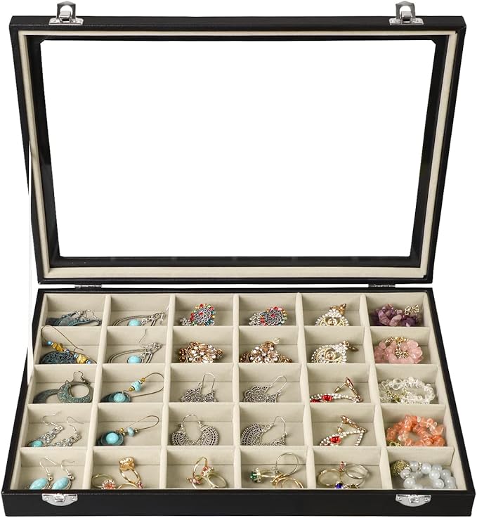 Stratalife Earring Organizer Jewelry Holder Organizer Drawer Earring Storage Jewelry Tray with Clear Lid Ring Box for Wome...