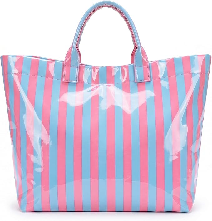 Aliceset Stylish Large Striped Tote Bag for Women Waterproof Beach Bag with Top Handles for Travel Gym Work Grocery