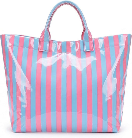 Aliceset Stylish Large Striped Tote Bag for Women Waterproof Beach Bag with Top Handles for Travel Gym Work Grocery
