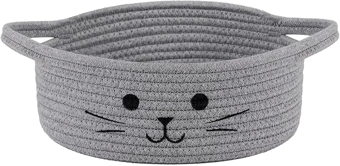 HiChen Small Woven Rope Storage Basket, Cute Cat Toy Basket for Living Room, Baby Baskets for Nursery, Gift Baskets Empty ...