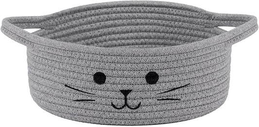 HiChen Small Woven Rope Storage Basket, Cute Cat Toy Basket for Living Room, Baby Baskets for Nursery, Gift Baskets Empty ...