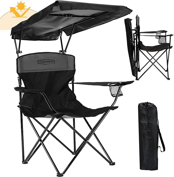 YOUNG WOOD Camping Chair with Canopy, Beach Chair with Shade,Portable,Lightweight Oversized for All, Easy to Open and Clos...