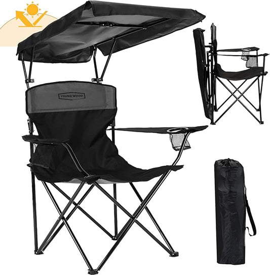 YOUNG WOOD Camping Chair with Canopy, Beach Chair with Shade,Portable,Lightweight Oversized for All, Easy to Open and Clos...