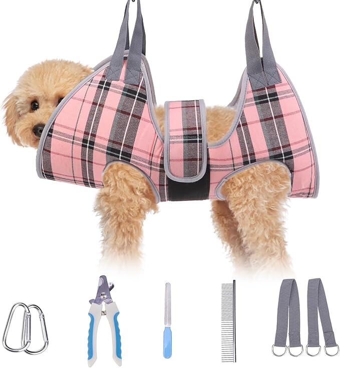 BEAUTYZOO Dog Grooming Hammock for Small Dogs Cat- Dog Sling for Nail Trimming/Clipping- Dog Hanging Harness Holder with T...