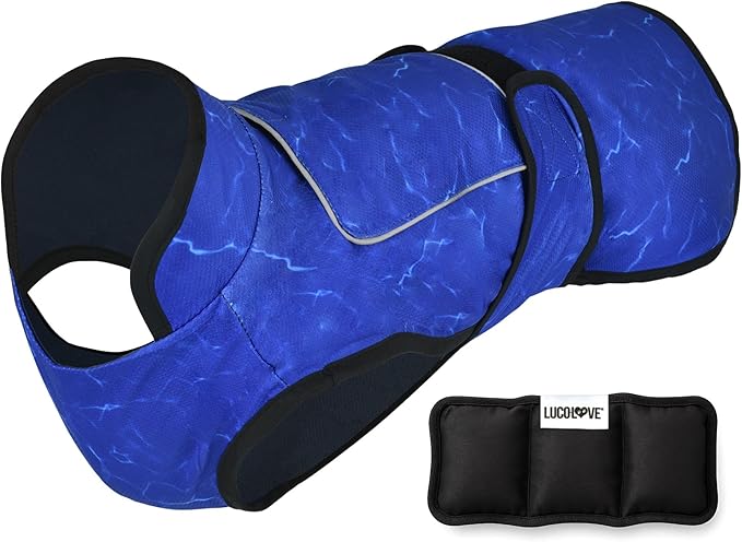 LUCOLOVE Dog Cooling Vest with Ice Pack – 2-Layer Evaporative Cooling Jacket with High Collar, UV Protection & Size-Matche...