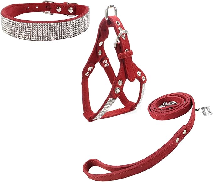 Newtensina Dog Collar & Harness & Lead Sets Fashion Dog Collar Diamante with Harness & Leashes Comfortable Soft Collar Har...
