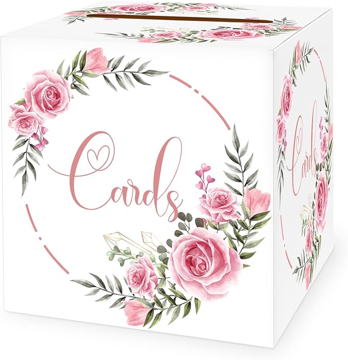 LIKAJON 1 Pack Rose Floral Card Box Holder for Party, 8.7"Card Box for Valentines Day, Wedding, Gift Card Box for Birthda...