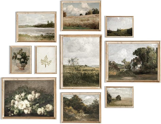 uniro Vintage Wall Art Decor Prints Farmhouse Wall Decor Vintage French Country Canvas Wall Art Prints Nature Landscape Fl...