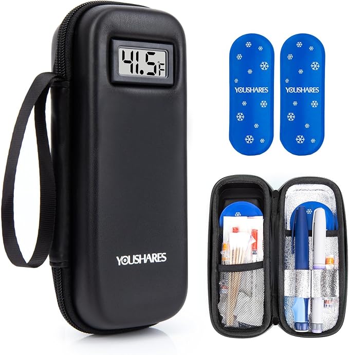 YOUSHARES Insulin Cooler Travel Case with Temperature Display - Refrigerated Medicine Cooling Bag with 2 TSA Approved Ice ...