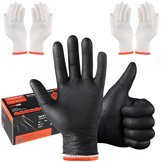ANBOSON BBQ Gloves for Grilling Disposable Heat Resistant - 100 Nitrile Gloves + 4 Reusable Cotton Liners for Barbecue Smo...