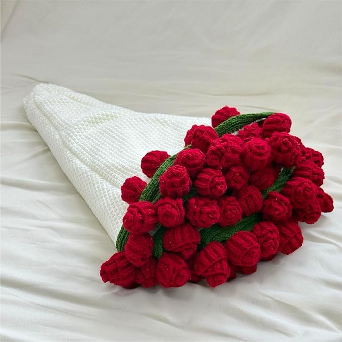 SoffMoiis Crochet Flowers Bouquet Blanket, Handmade Rose Blanket, 32 Inch Round Floral Soft and Romantic Gifts for Birthda...