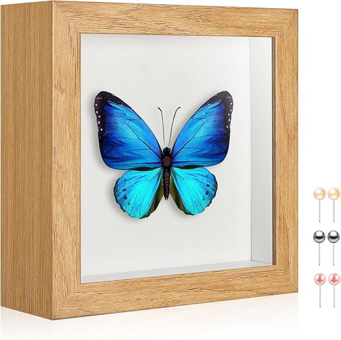MUXIUNT 5x5 Shadow Box Picture Frame Display Case with Soft Linen Back-Thickened Panel,Small Mini Brown Deep Shadow Memory...