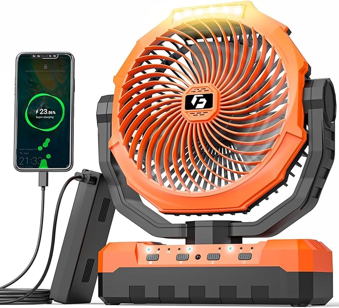 Wavmill 3-in-1 Camping Fan - Detachable Rechargeable Battery Operated Fan with Light & Hook for Tent, Outdoor - USB Table ...