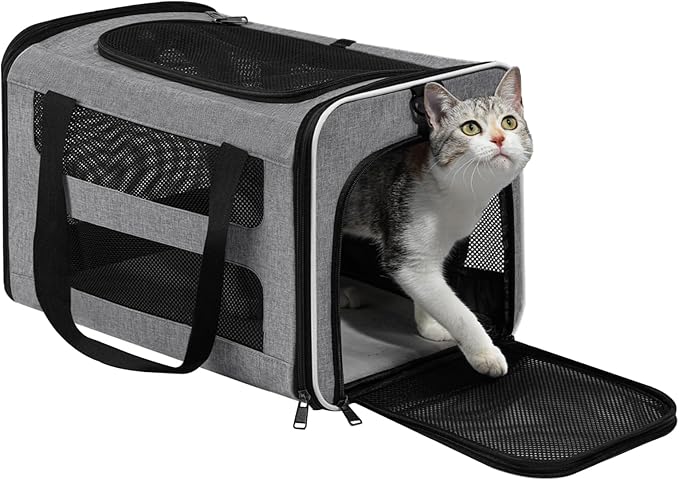 PAPZER Cat Carrier Soft-Sided Travel Bag for Medium to Large Cats Over 15lbs, Small Dog Carrier Crate Top Entry Breathable...