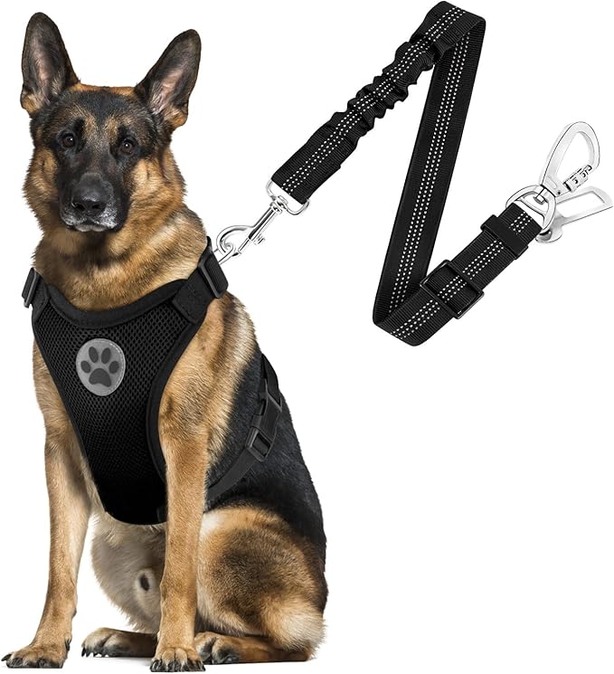 SlowTon Dog Seat Belt Harness for Car, Dog Car Harness Adjustable Mesh Breathable & Dog Seatbelt Safety Tether with Elasti...
