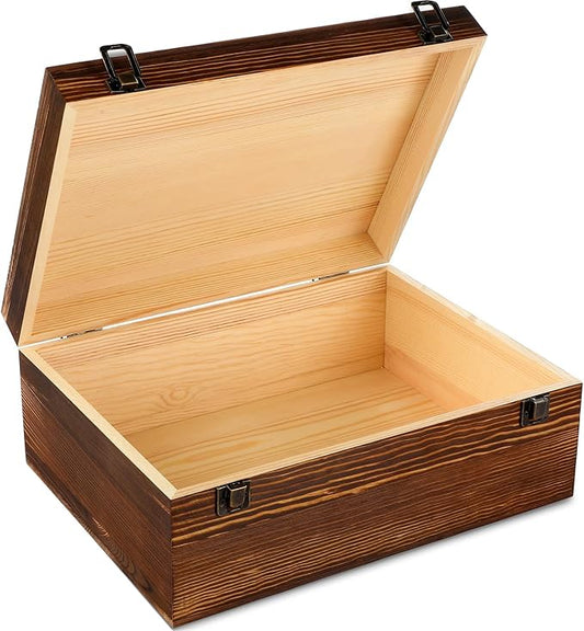 Barydat Extra Large Wooden Memory Box with Hinged Lid for Keepsakes Unfinished Pine DIY Craft Stash Wooden Box for Arts Gi...