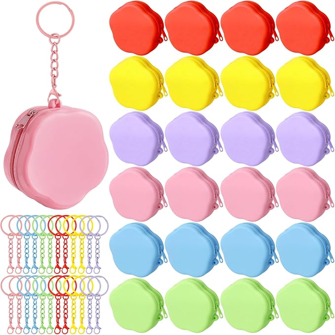 Sunnymove 24 Pack Flower Silicone Coin Purse Mini Zipper Pouch Bag, Small Change Wallet for Women Girls, Cute Party Favor ...