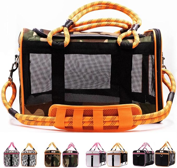 Buddy's Best Airline Approved Pet Carrier – Army Camo & Orange for Dog or Cat, Fits Under Seat, TSA Compliant, Ventilated ...