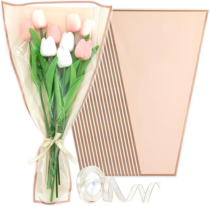 Wzifyf 50 PACK Flower Bags for Bouquets Flower Bouquet Holders Rose Gold Floral Wrapping Paper flower Sleeves Build Your O...