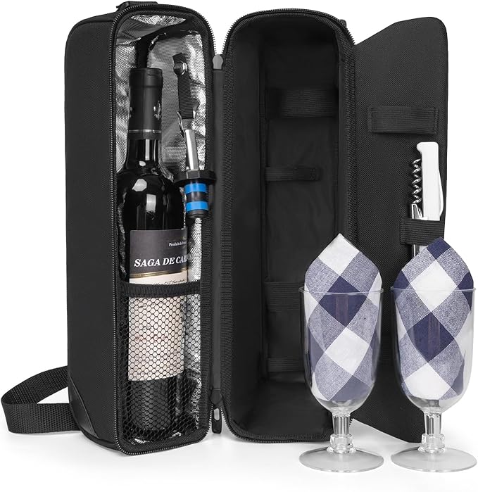 ALLCAMP Wine Bag - Insulated Cooler Bag with Wine Glasses, Bottle Opener & Wine Accessories for Wine Lovers - Portable Win...