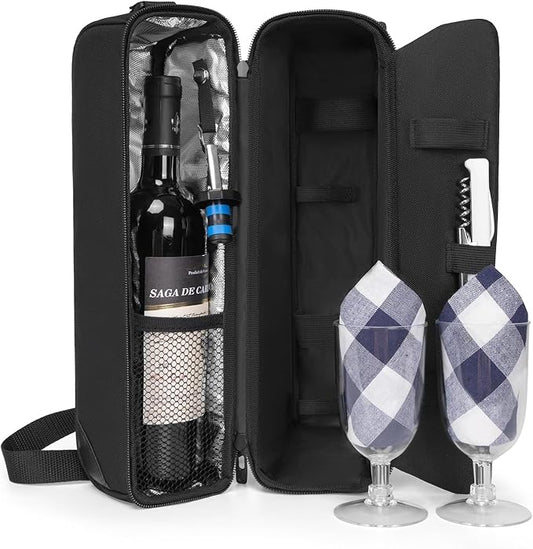 ALLCAMP Wine Bag - Insulated Cooler Bag with Wine Glasses, Bottle Opener & Wine Accessories for Wine Lovers - Portable Win...
