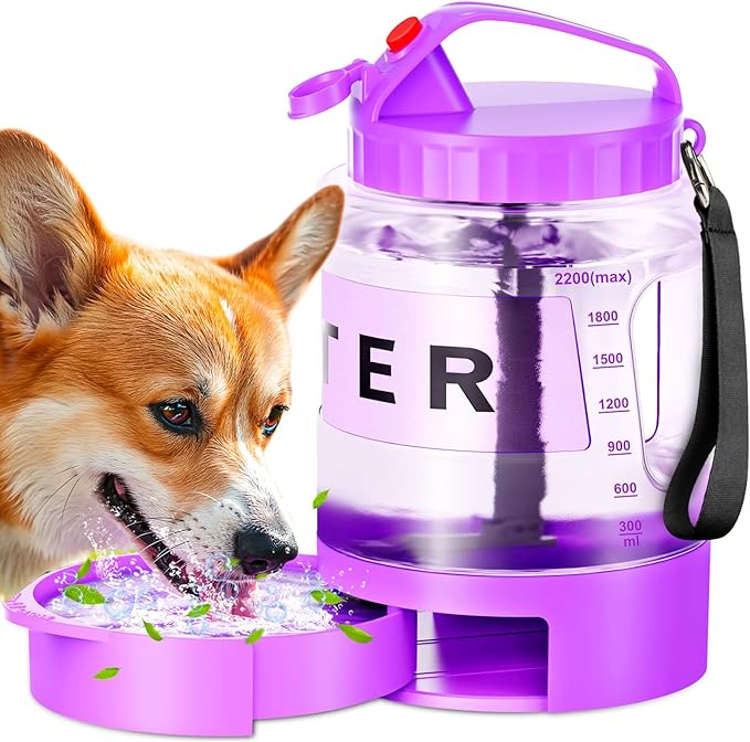 77oz Large Dog Water Bottle Portable - Dog Travel Water Dispenser with Large Bowl, Ideal for Hiking, Camping, Travelling, ...