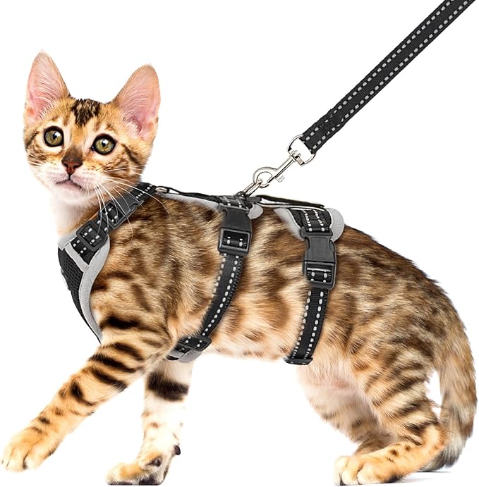 Cat Harness for Walking, Escape Proof Cat Harness and Leash Set with Reflective Strip, Adjustable Cat Leash Breathable Sof...