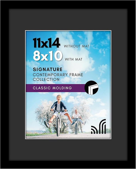 Americanflat 11x14 Picture Frame with Shatter-Resistant Glass - Use as 8x10 Picture Frame with Black Mat and White Trim or...