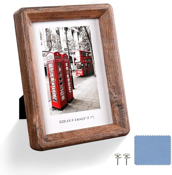 YAAPSDR 5x7 Picture Frame - Rustic Wooden Picture Frame with Real Tempered Glass, Gift Box Barn Wood Frame with Rounded Co...