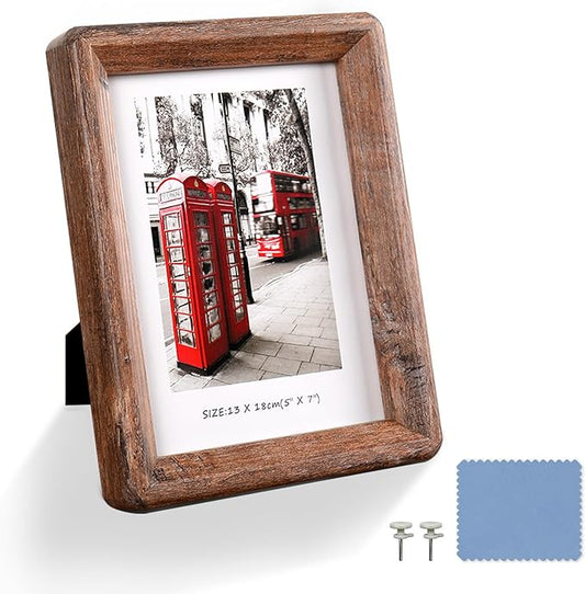 YAAPSDR 5x7 Picture Frame - Rustic Wooden Picture Frame with Real Tempered Glass, Gift Box Barn Wood Frame with Rounded Co...