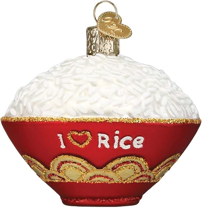 Old World Christmas Bowl of Rice Glass Blown Ornament for Christmas Tree, Handcrafted Holiday Decoration, Food Collection