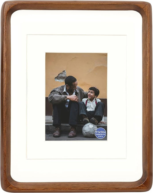 XKIILH 11x14 Picture Frames Walnut Solid Wood with Real Glass Vertical Horizontal Standing Display Photos 5x7/8x10 with Ma...