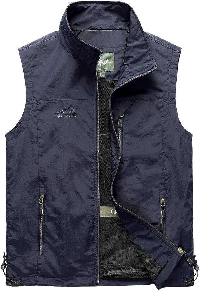 Hixiaohe Mens Lightweight Vest Outerwear Casual Summer Outdoor Travel Vest for Hiking Fishing Golf Photo Work with Pockets