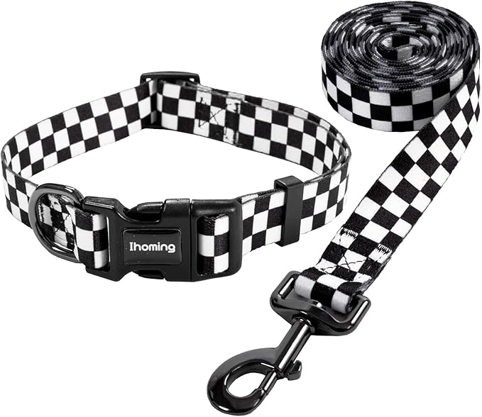 Ihoming Puppy Collar and Leash Set for Daily Outdoor Walking Running Training, Chess Board Design for Extra Small Boys Gir...
