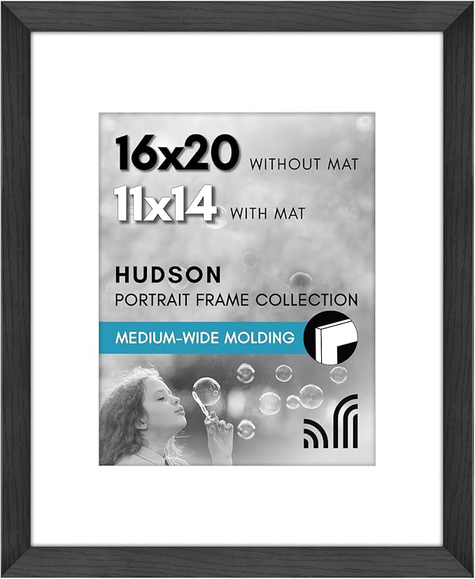 Americanflat 16x20 Picture Frame with Polished Plexiglass - Use as 11x14 Frame with Mat or Display 16x20 Photo Without Mat...