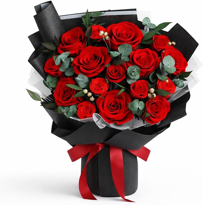 XTYFJGVA 16 Preserved Red Roses Bouquet, Flowers for Delivery, Real Roses That Last 1-3 Years, Birthday Gifts for Women, F...