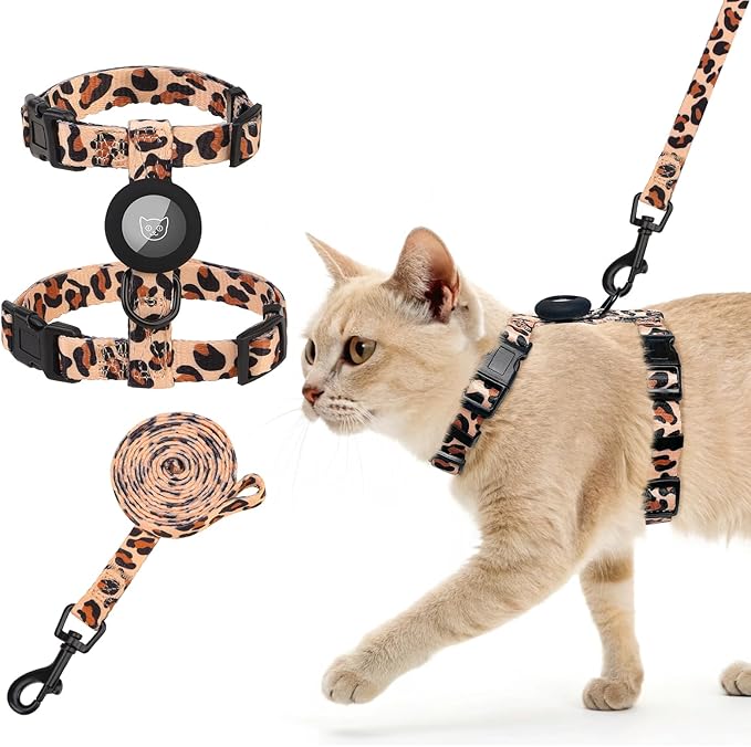 SCENEREAL Adjustable Cat Harness and Leash Set with AirTag Holder, Escape-Proof Design for Small to Large Cats, Lightweigh...