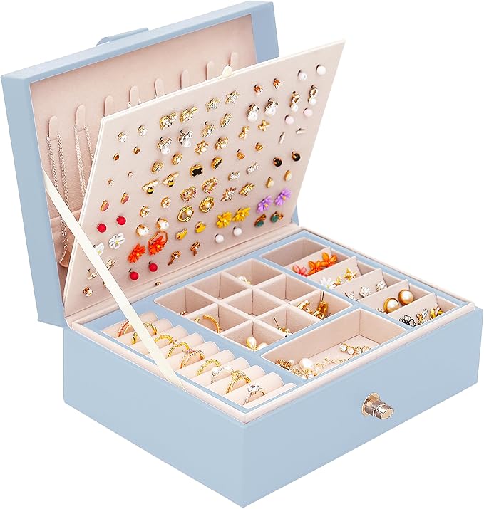 QBestry Girls Jewelry Box Earring Holder Organizer for Girls Jewelry Organizer Box Stud Earrings Organizer for Girls Women...