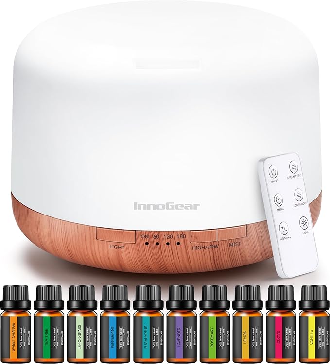 InnoGear Aromatherapy Diffuser & 10 Essential Oils Set, 500ml Essential Oil Diffuser with Remote Control Ultrasonic Cool M...