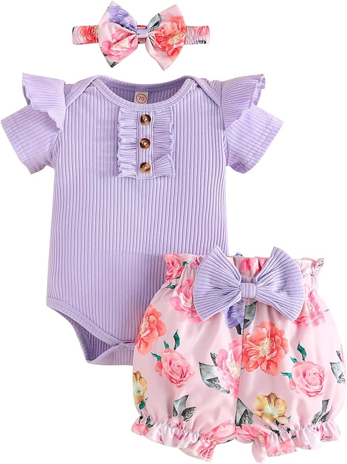 GDTOGRT Baby Girl Clothes Newborn Infant Outfit Ruffle Romper and Short Pants Clothing Sets for Summer Spring