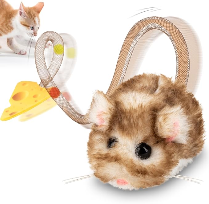 Migipaws Interactive MigiMouse Cat Toy 360° Rolling & Spin with Mesh Plastic Tail for Indoor Cats Smart Motion Sensor, Rea...