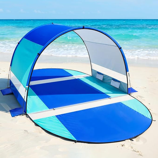 Rhino Valley Beach Tent, Beach Tent Sun Shelter with UPF50+ UV Protection, Double Doors Beach Canopy Portable Storage Bag ...