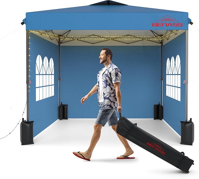10x10 Pop Up Canopy with Sidewalls, Easy Up Canopy Tent, Heavy Duty Tents for Parties, One Person Set Up Event Tent, Light...