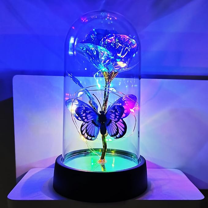 JZILU Forever Rose for Women Mom Wife,Mothers Day Forever Rose Gift Ideas,Galaxy Rose Flower Light Up in Glass Dome, Etern...