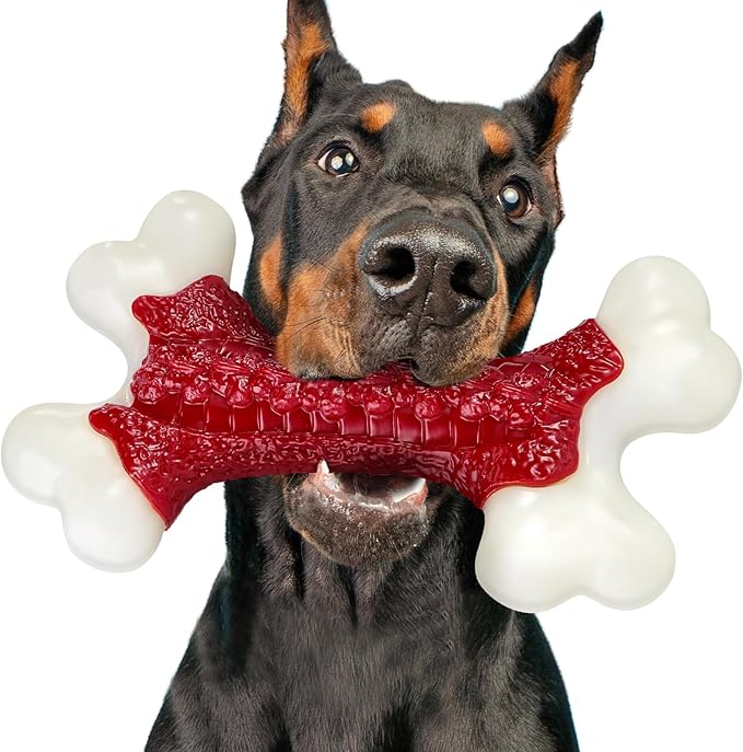 Kseroo Indestructible Dog Toys for Aggressive Chewers: Beef Flavored Hard Nylon Bone Chew Toys, Tough Dog Chew Toys for La...