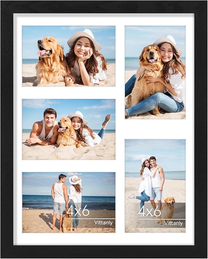 Vittanly 11x14 Collage Picture Frame, Displays 5Pcs 4x6 Pictures with Mat or 1Pcs 11x14 without Mat for Wall Mounting, Pic...