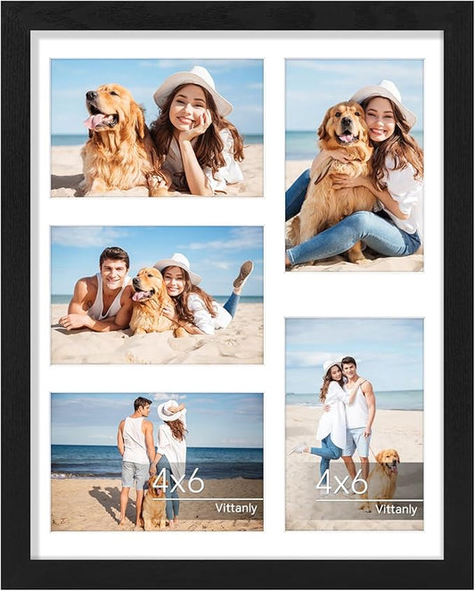 Vittanly 11x14 Collage Picture Frame, Displays 5Pcs 4x6 Pictures with Mat or 1Pcs 11x14 without Mat for Wall Mounting, Pic...